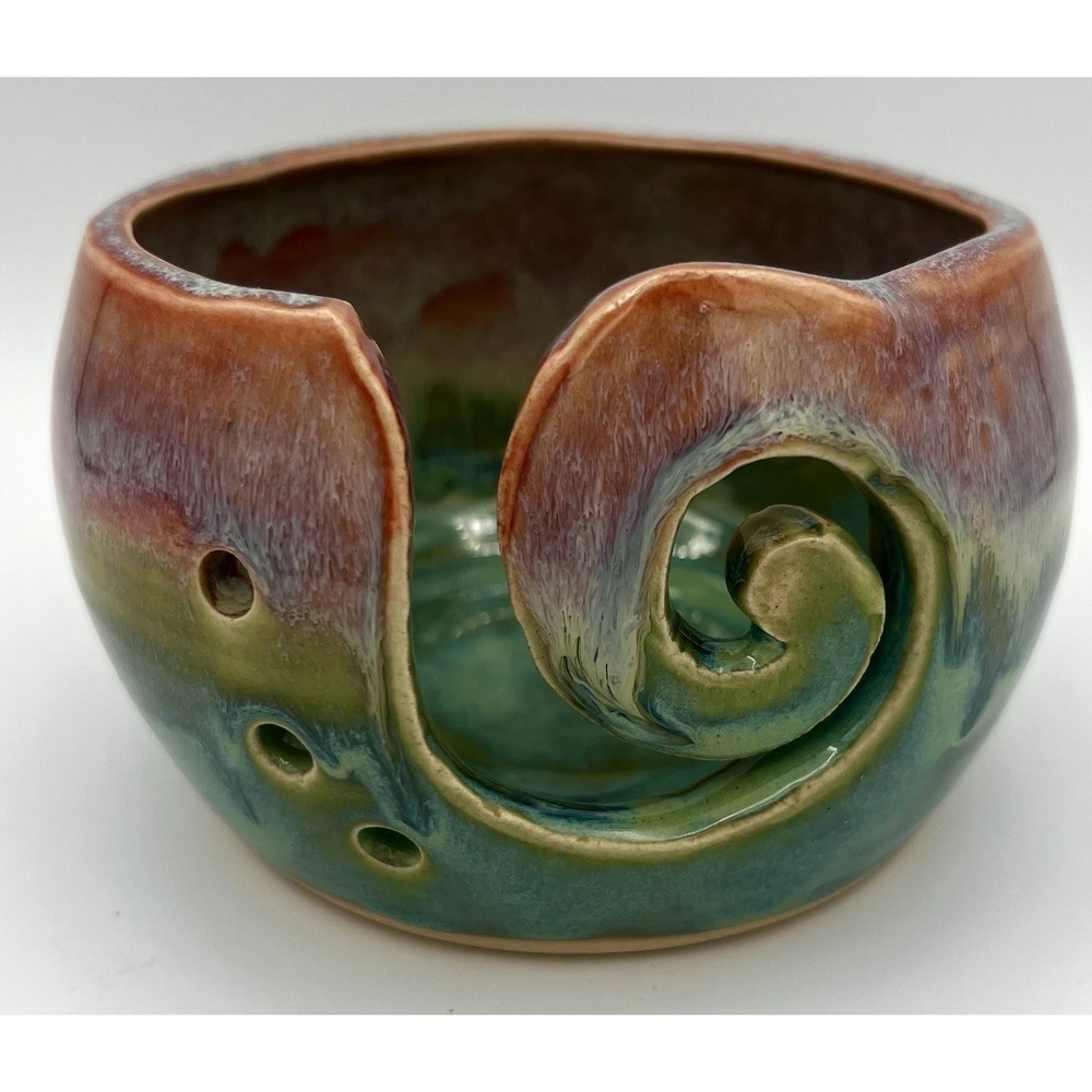 Ceramic Yarn Bowl 4.5" Hand‎ Made Pottery Colorful Glazed "Amanda"